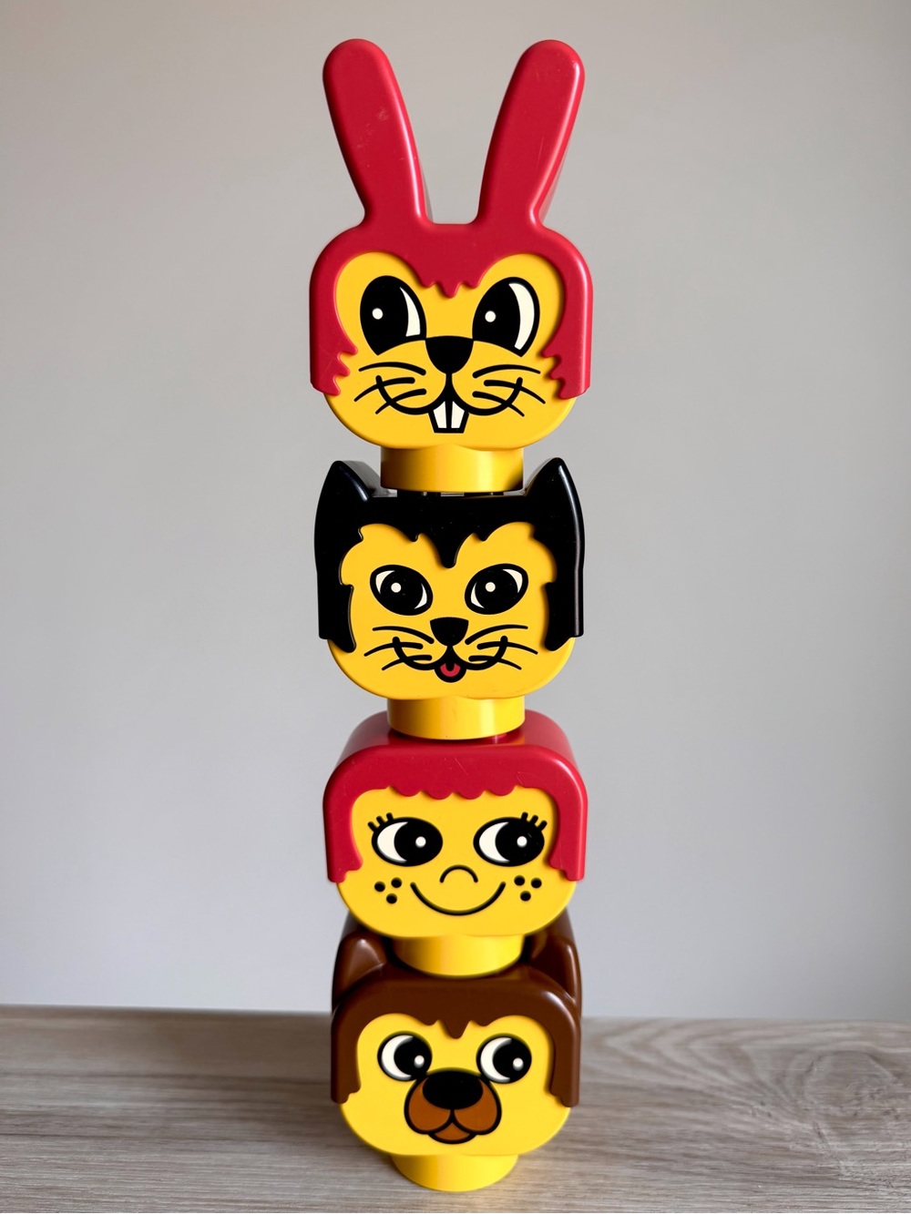 Vintage LEGO DUPLO Large Head Face Building Blocks Rabbit Cat Girl Dog Set of 4